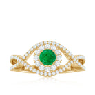 Natural Emerald Engagement Ring with Diamond Crossover Shank AAA - Rosec Jewels