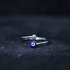 Bezel Set Moissanite and Enameled Evil Eye Ring D-VS1 - Rosec Jewels