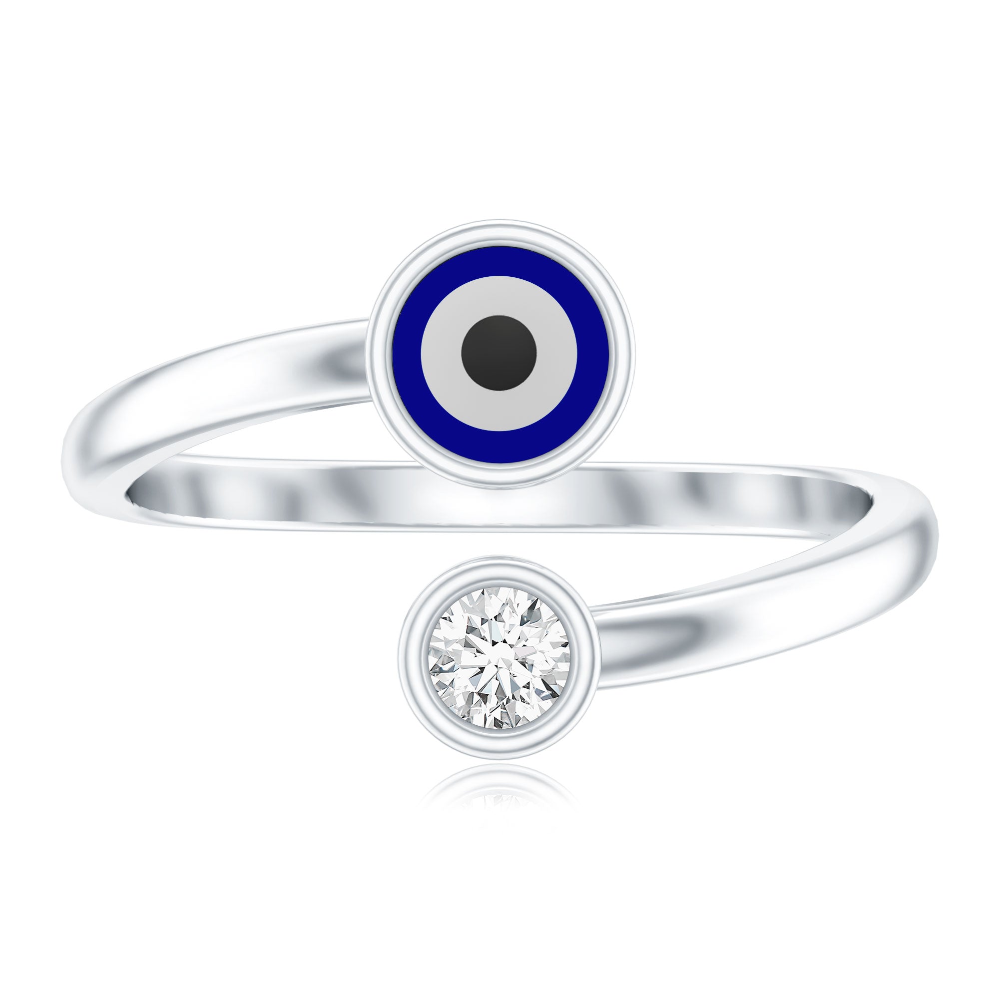 Bezel Set Moissanite and Enameled Evil Eye Ring D-VS1 - Rosec Jewels