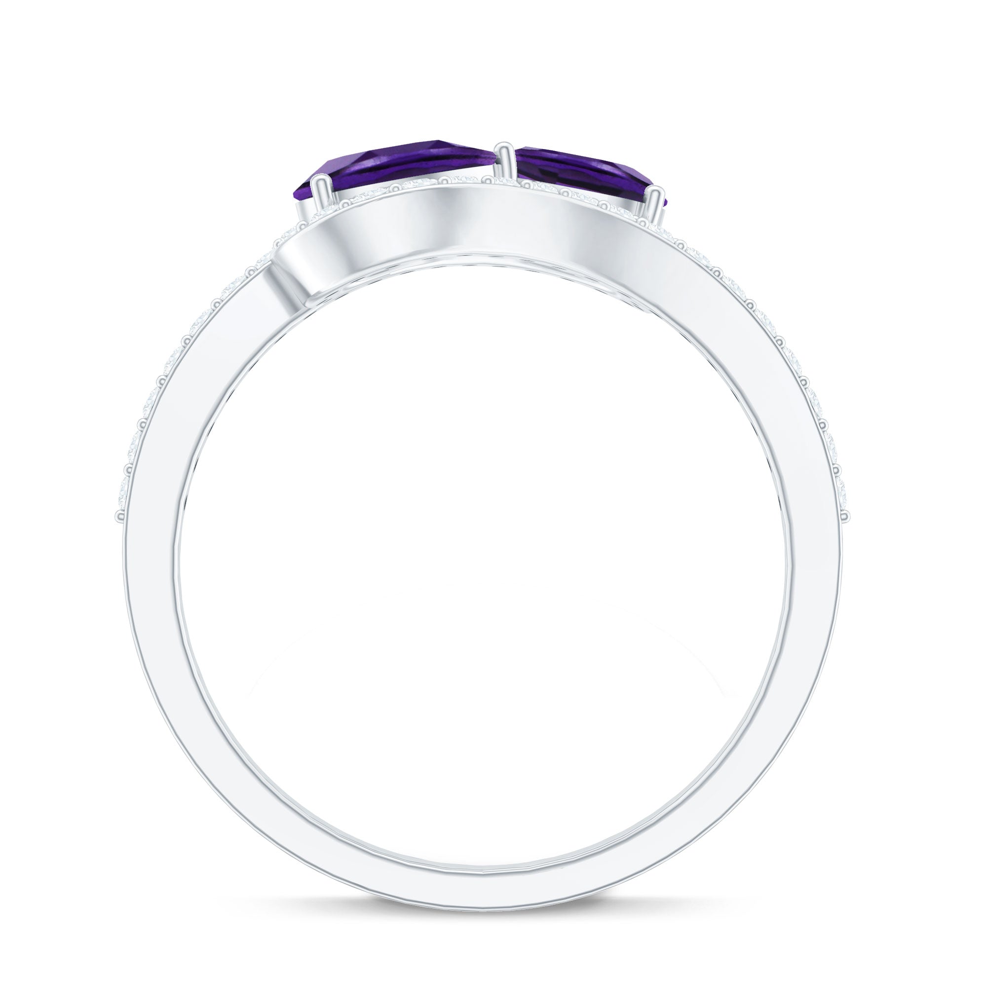 Rosec Jewels-Vintage Inspired Amethyst 2 Stone Bypass Engagement Ring with Diamond