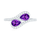 Rosec Jewels-Vintage Inspired Amethyst 2 Stone Bypass Engagement Ring with Diamond