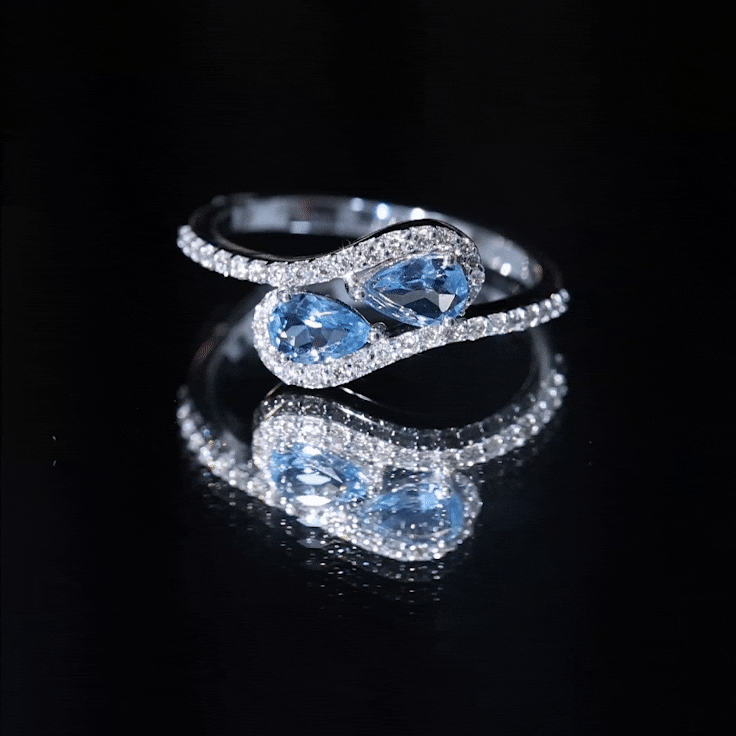 0.7 Carat Aquamarine Two Stone Engagement Ring with Diamond AAA - Rosec Jewels