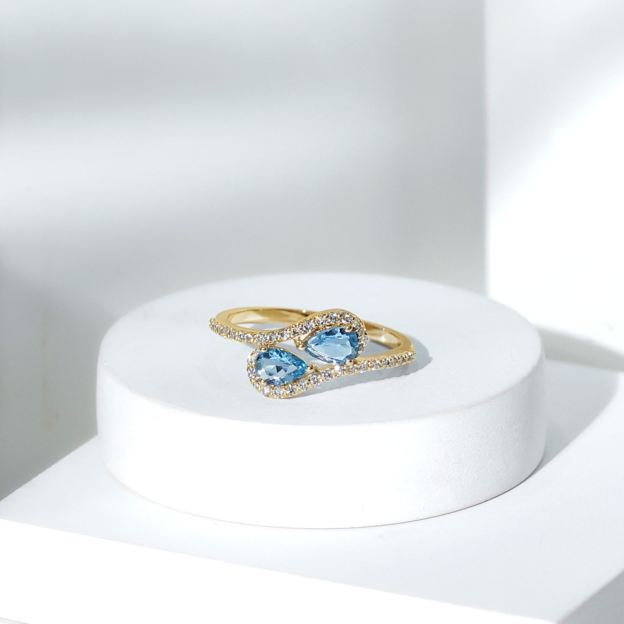 0.7 Carat Aquamarine Two Stone Engagement Ring with Diamond AAA - Rosec Jewels