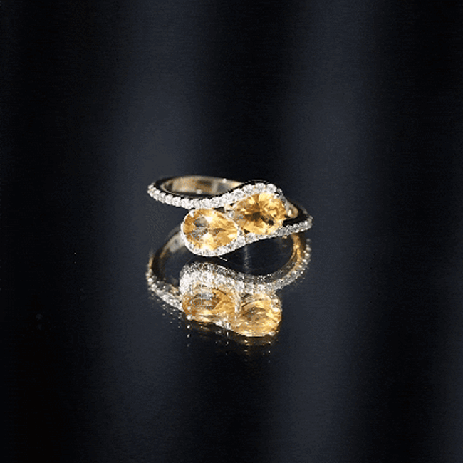 Rosec Jewels-Pear Shape Citrine Two Stone Engagement Ring with Diamond