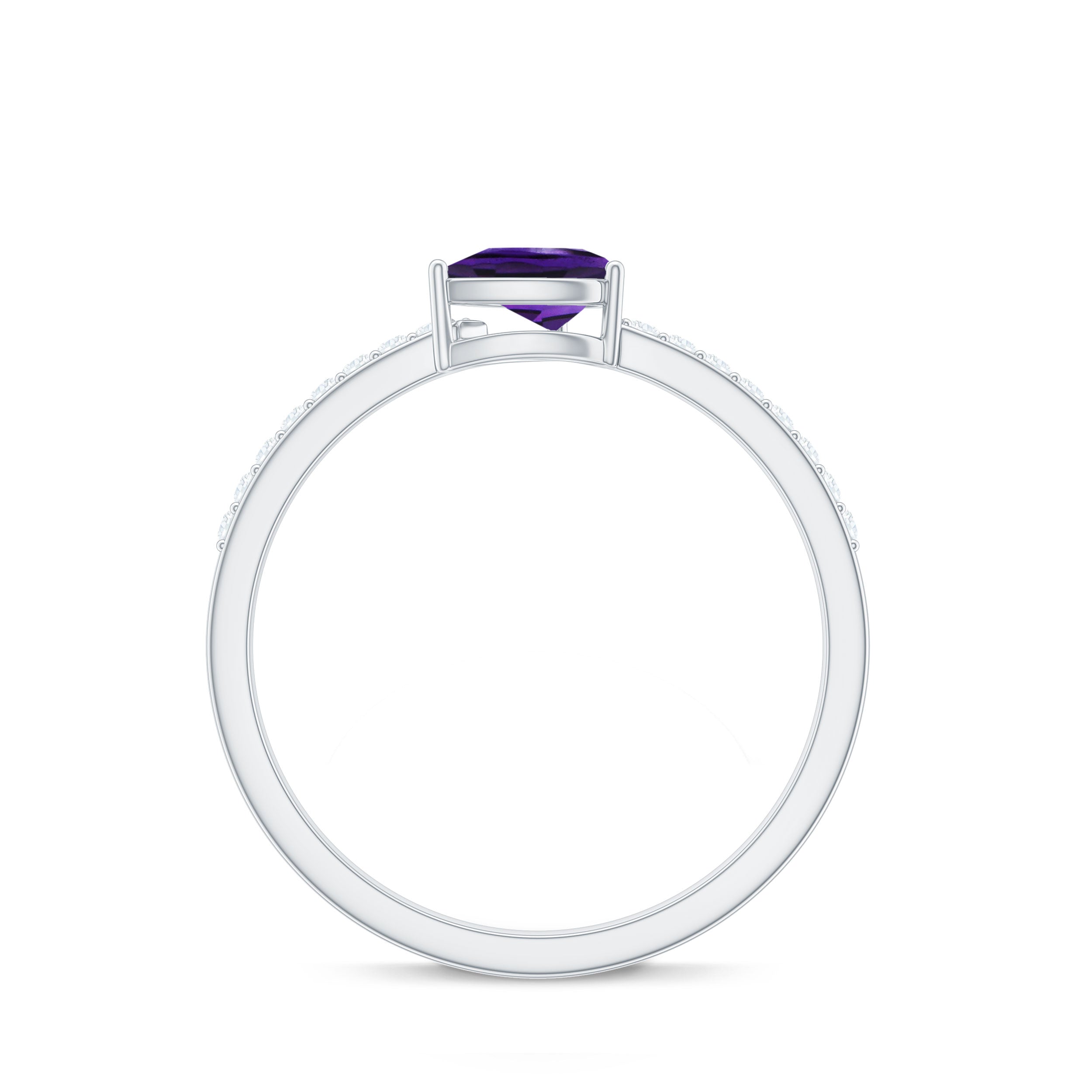 Natural 1 Carat Pear Shaped Amethyst Engagement Ring with Diamond AAA - Rosec Jewels