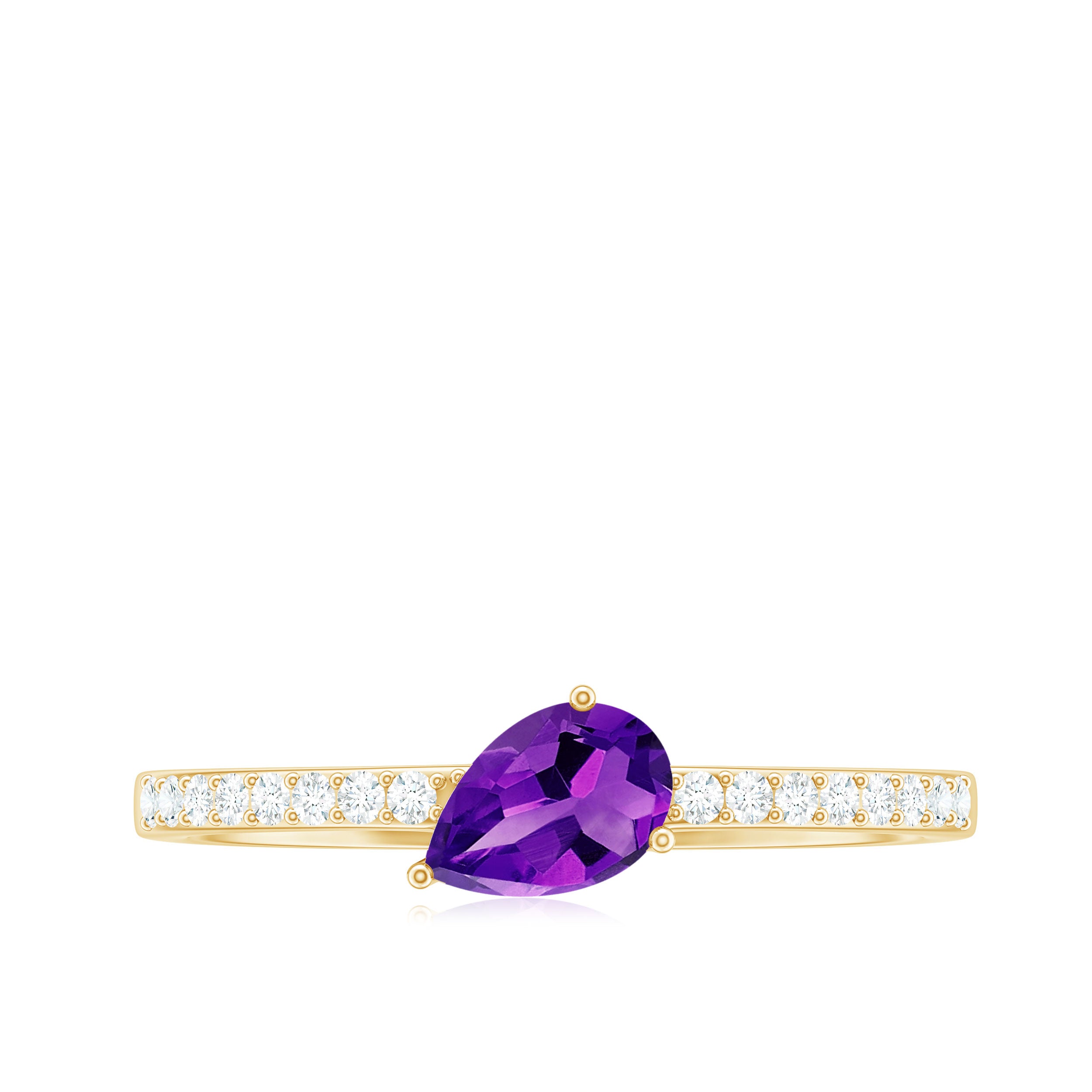 Natural 1 Carat Pear Shaped Amethyst Engagement Ring with Diamond AAA - Rosec Jewels