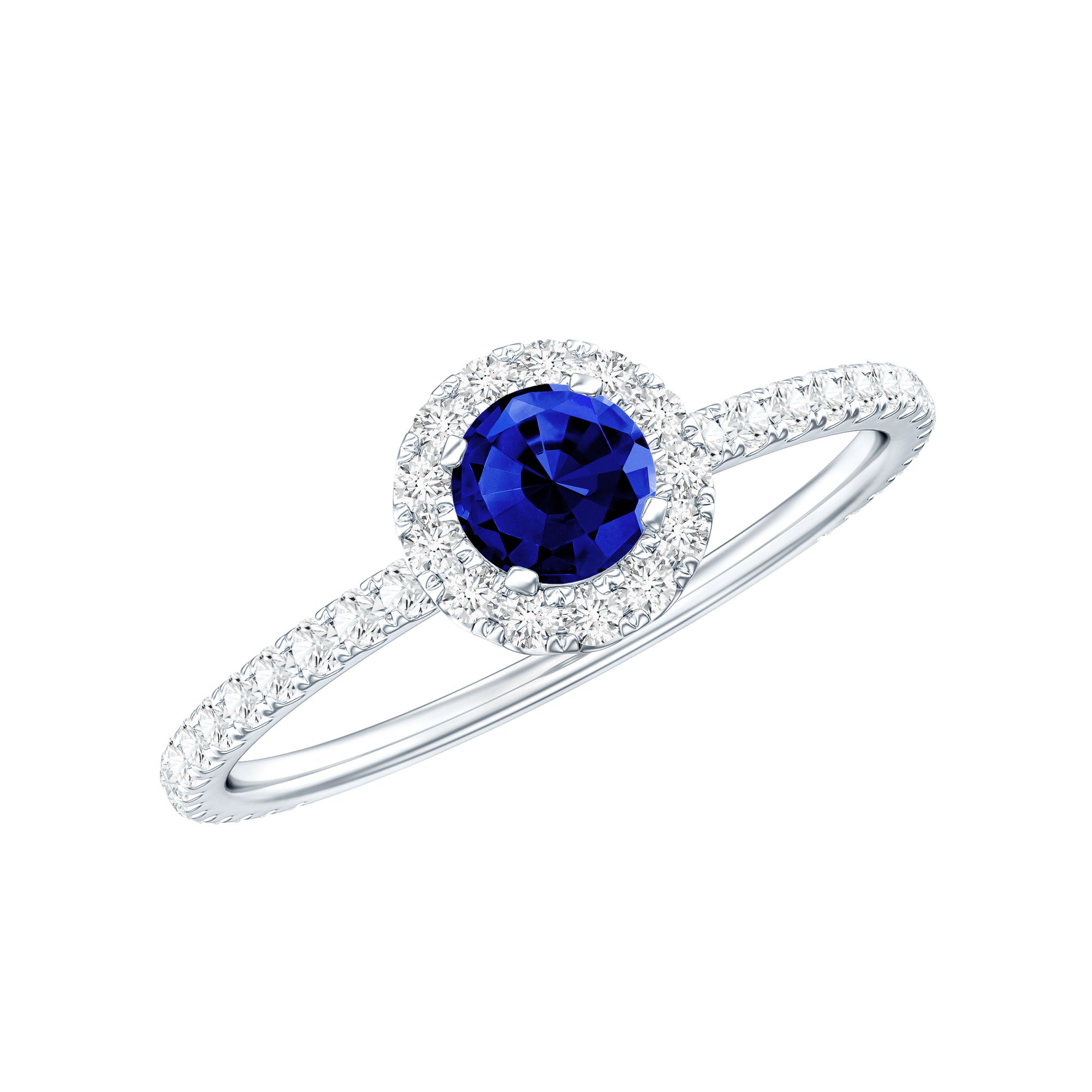 Lab Grown Blue Sapphire and Diamond Minimal Engagement Ring AAAA - Rosec Jewels