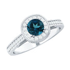 Vintage Looking London Blue Topaz Engagement Ring with Diamond Halo AAA - Rosec Jewels