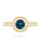 Vintage Looking London Blue Topaz Engagement Ring with Diamond Halo AAA - Rosec Jewels