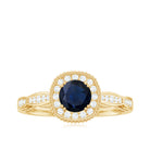 Rosec Jewels-Round 0.9 Carat Blue Sapphire Antique Engagement Ring with Diamond Halo