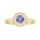 Vintage Style Tanzanite Engagement Ring with Diamond Halo for Women AAA - Rosec Jewels