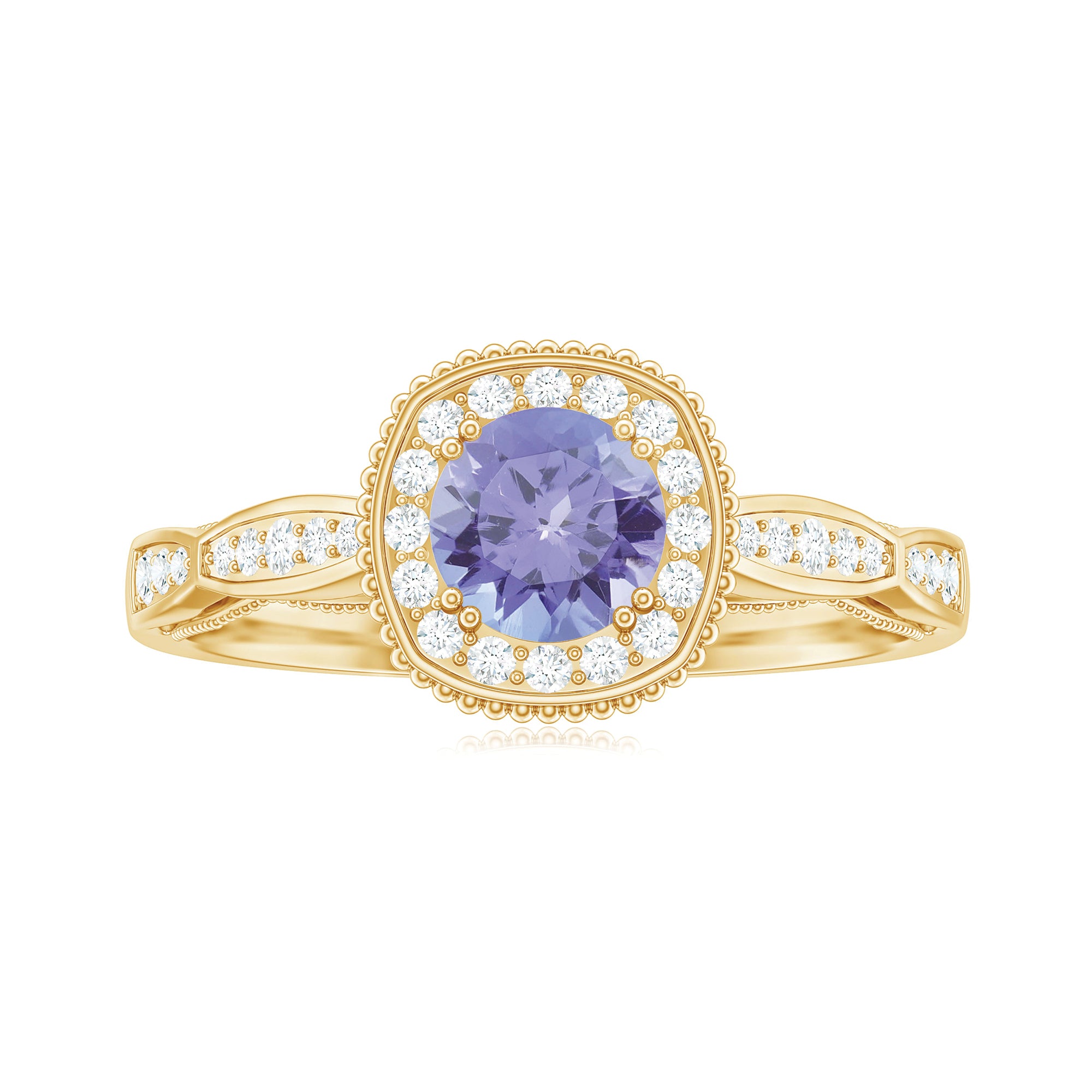 Vintage Style Tanzanite Engagement Ring with Diamond Halo for Women AAA - Rosec Jewels