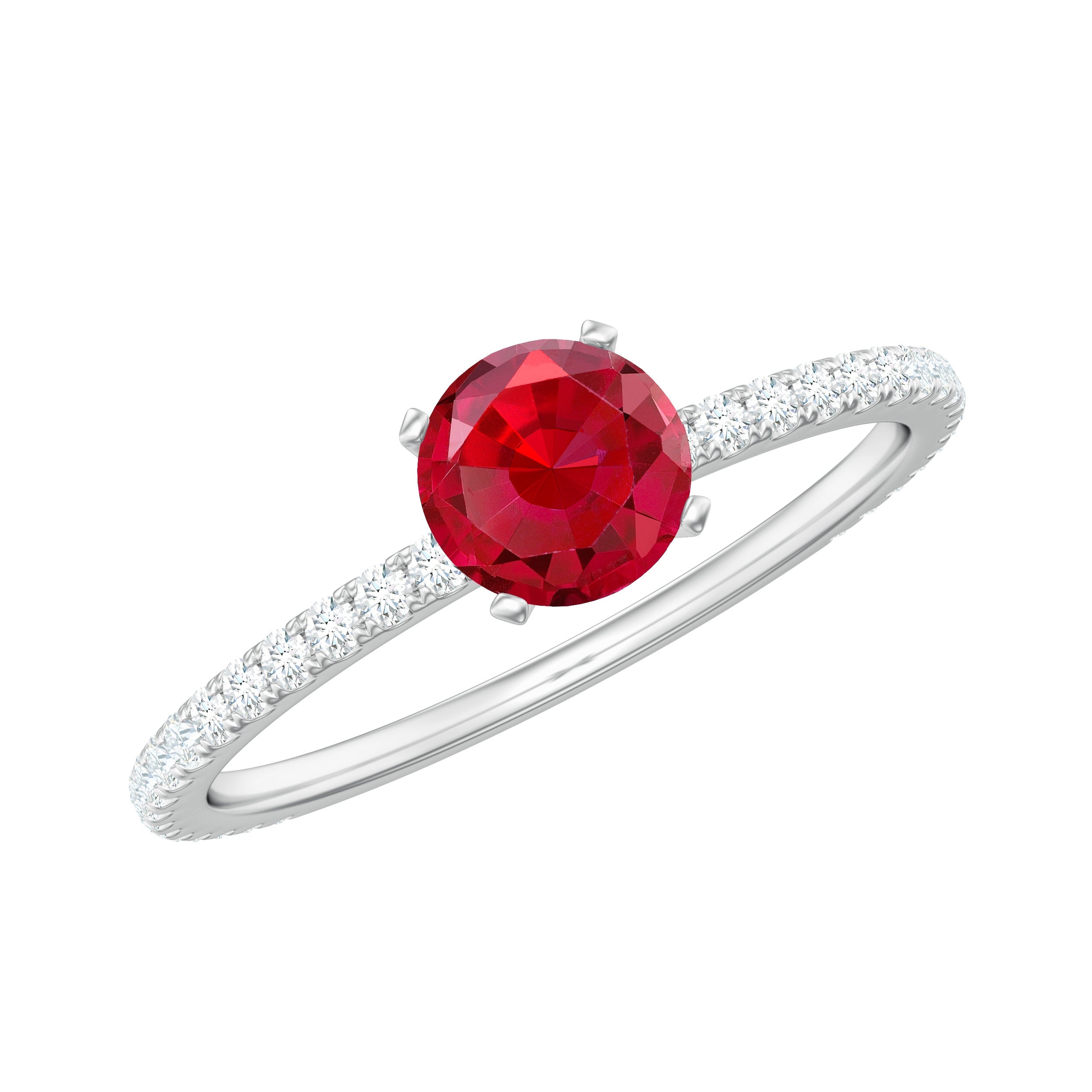 Round Cut Lab Grown Ruby Engagement Ring with Diamond