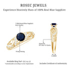 Certified 0.9 Carat Real Blue Sapphire and Diamond Vintage Looking Engagement Ring AAA - Rosec Jewels