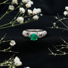 Rosec Jewels-Vintage Looking Emerald and Diamond Engagement Ring for Women