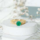Rosec Jewels-Vintage Looking Emerald and Diamond Engagement Ring for Women