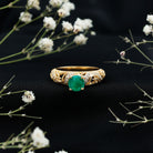 Rosec Jewels-Vintage Looking Emerald and Diamond Engagement Ring for Women