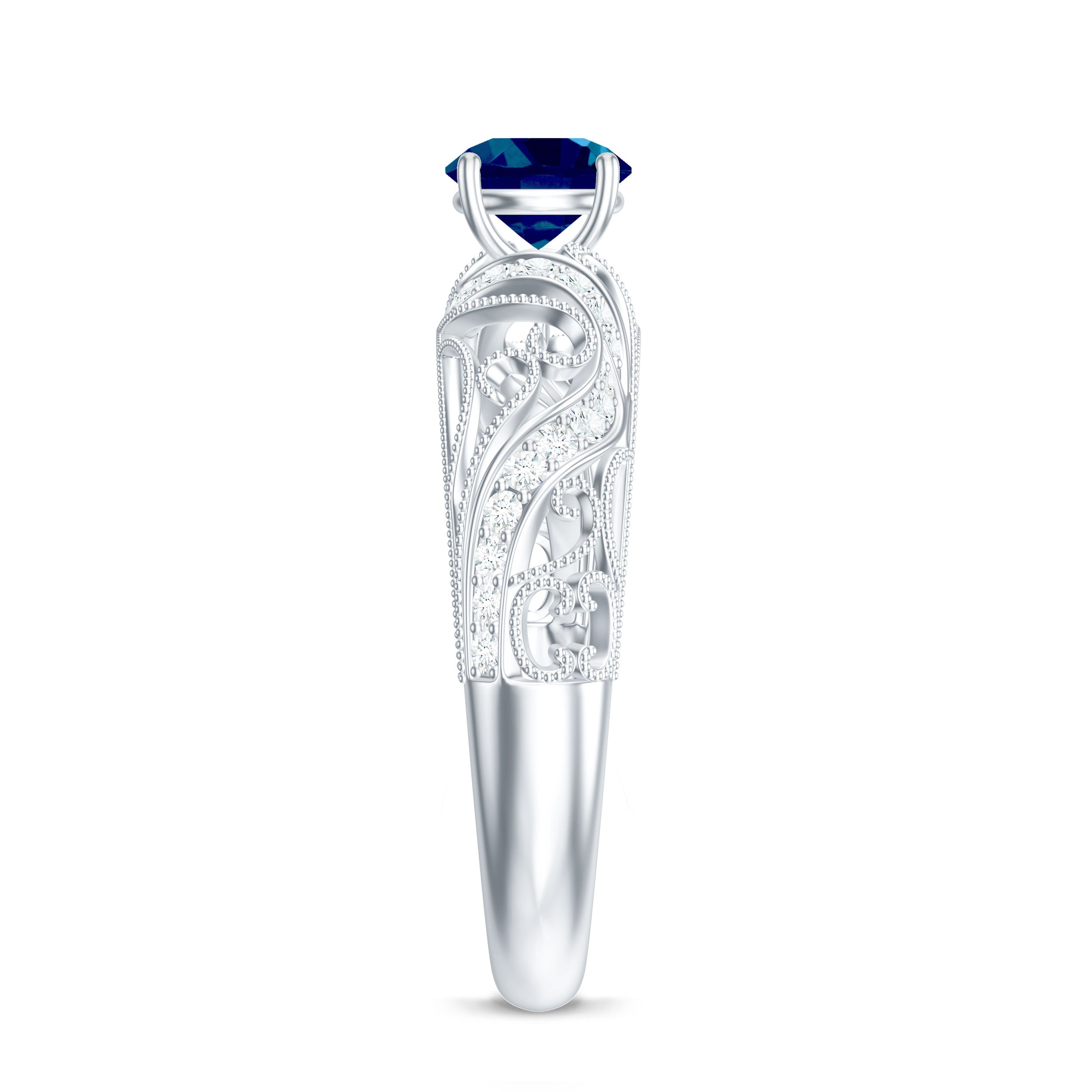 Rosec Jewels-Vintage London Blue Topaz and Diamond Engagement Ring