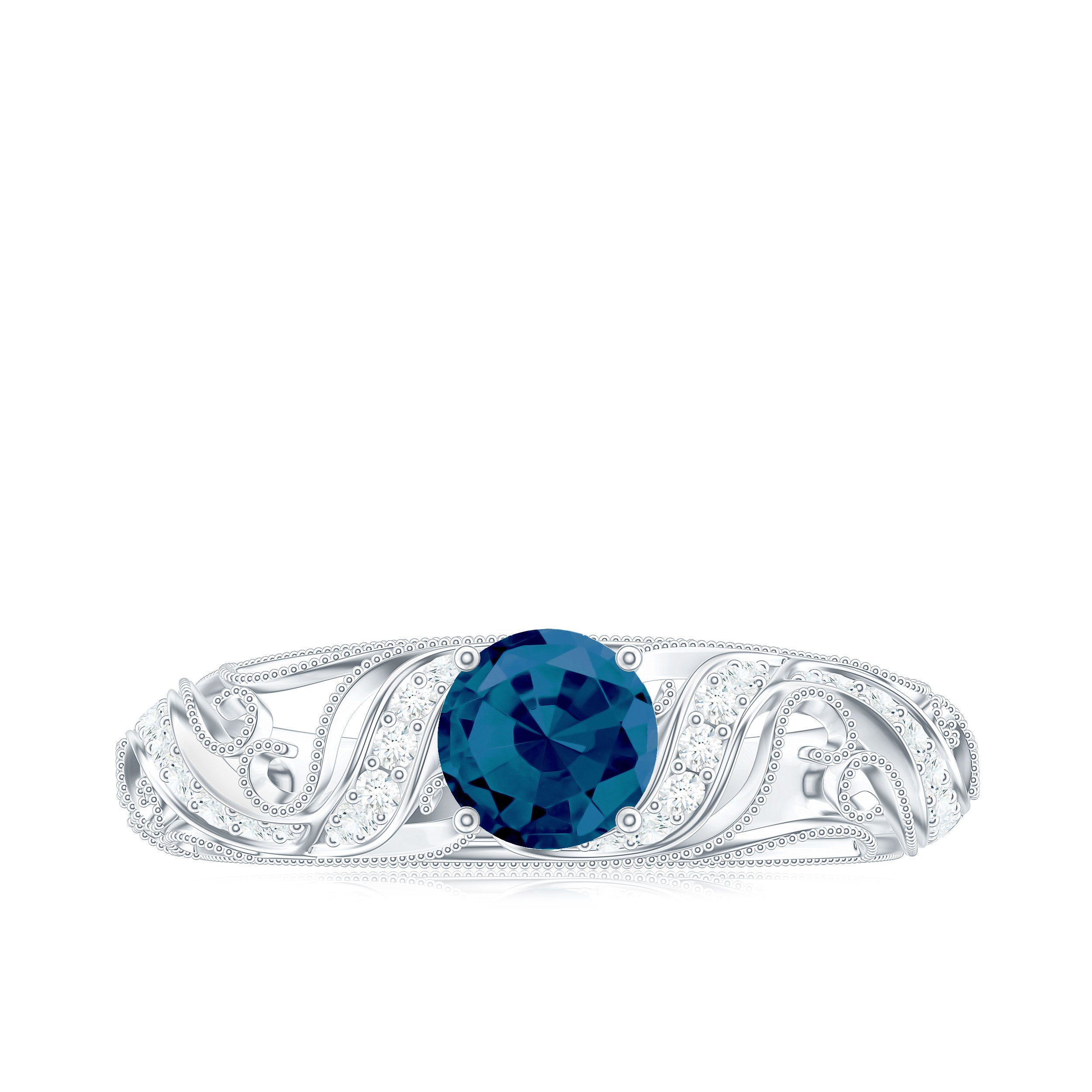 Rosec Jewels-Vintage London Blue Topaz and Diamond Engagement Ring