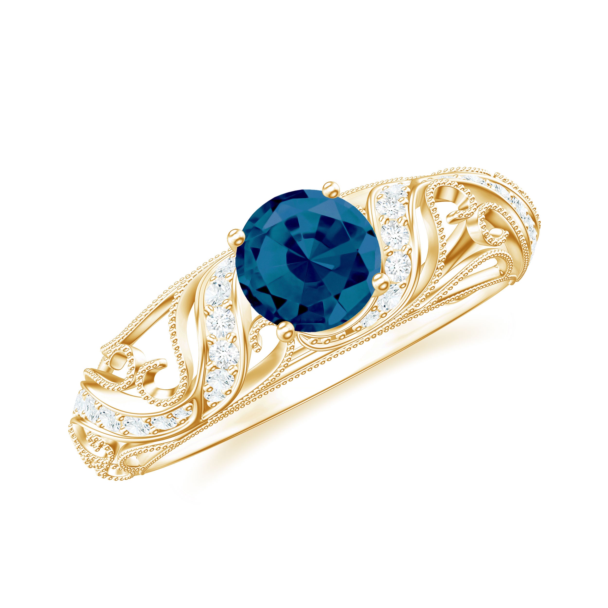 Rosec Jewels-Vintage London Blue Topaz and Diamond Engagement Ring