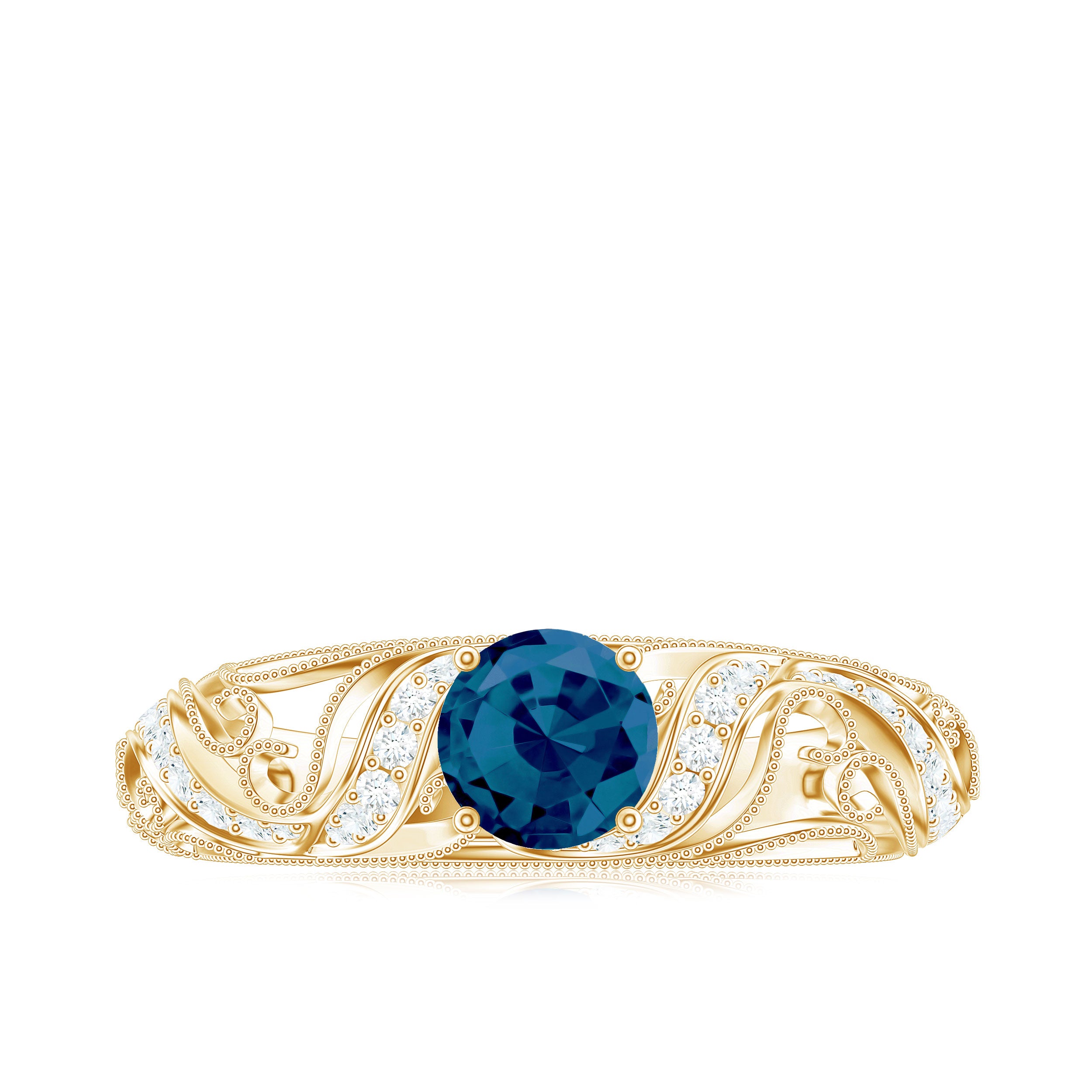 Rosec Jewels-Vintage London Blue Topaz and Diamond Engagement Ring
