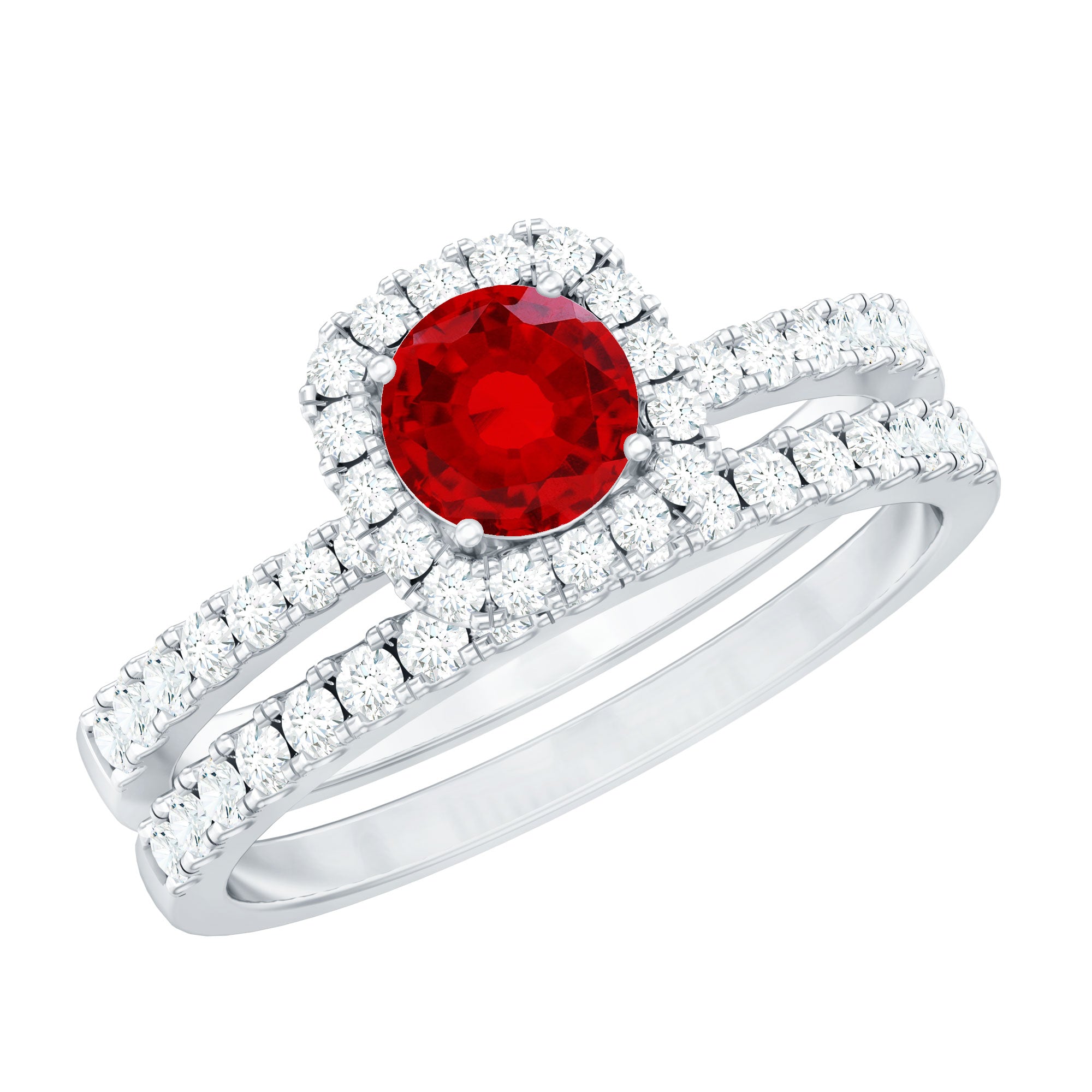 Rosec Jewels-Vintage Inspired Created Ruby and Diamond Wedding Band Ring