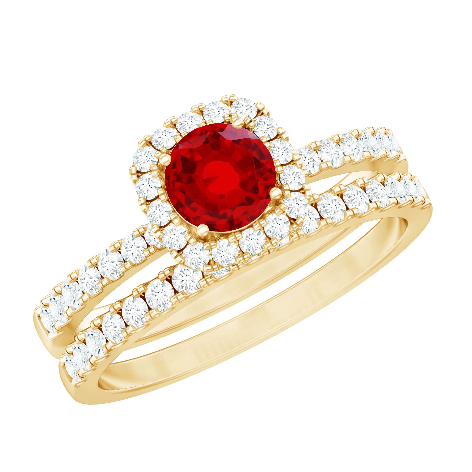 Rosec Jewels-Vintage Inspired Created Ruby and Diamond Wedding Band Ring