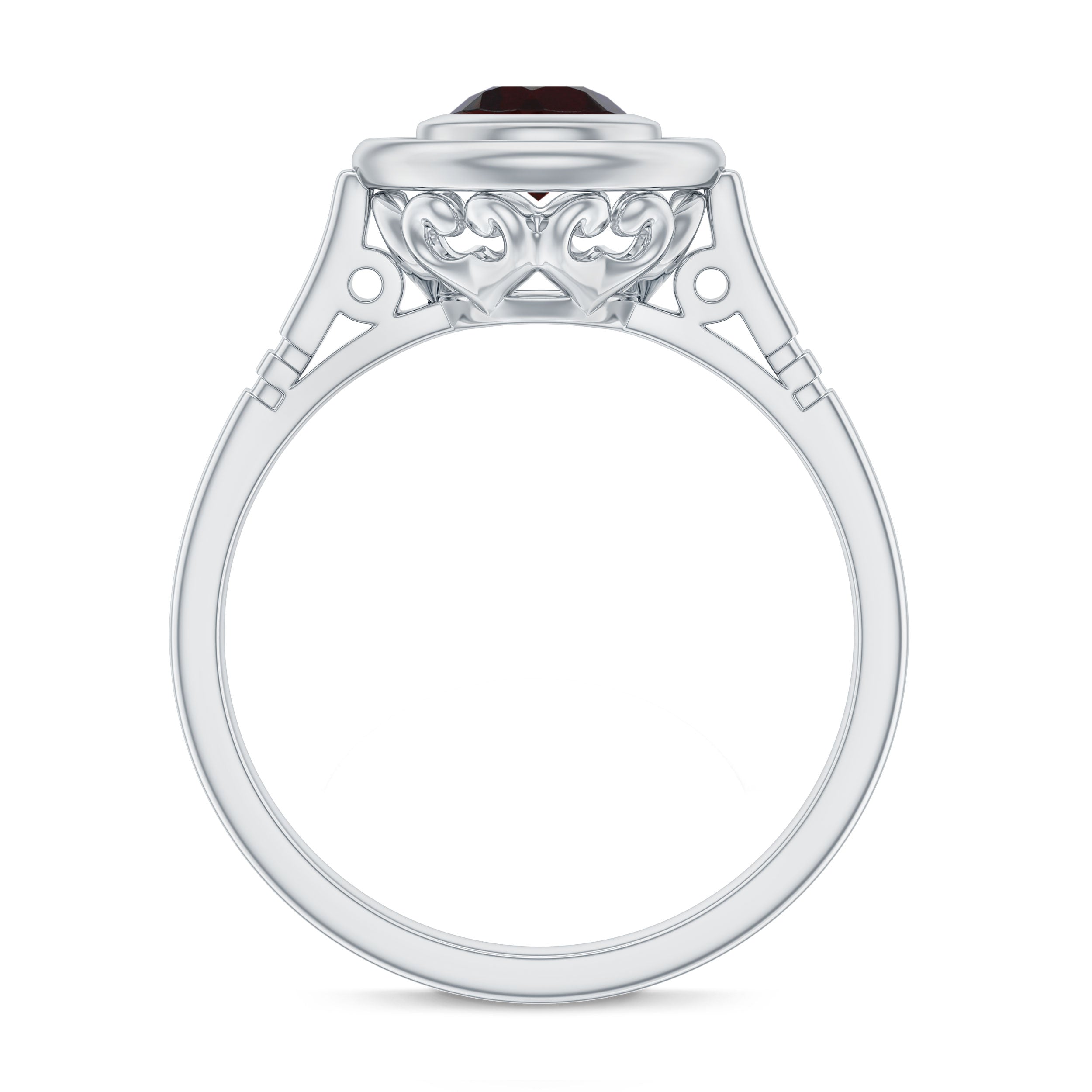 Vintage Looking Garnet Engagement Ring in Bezel Setting AAA - Rosec Jewels