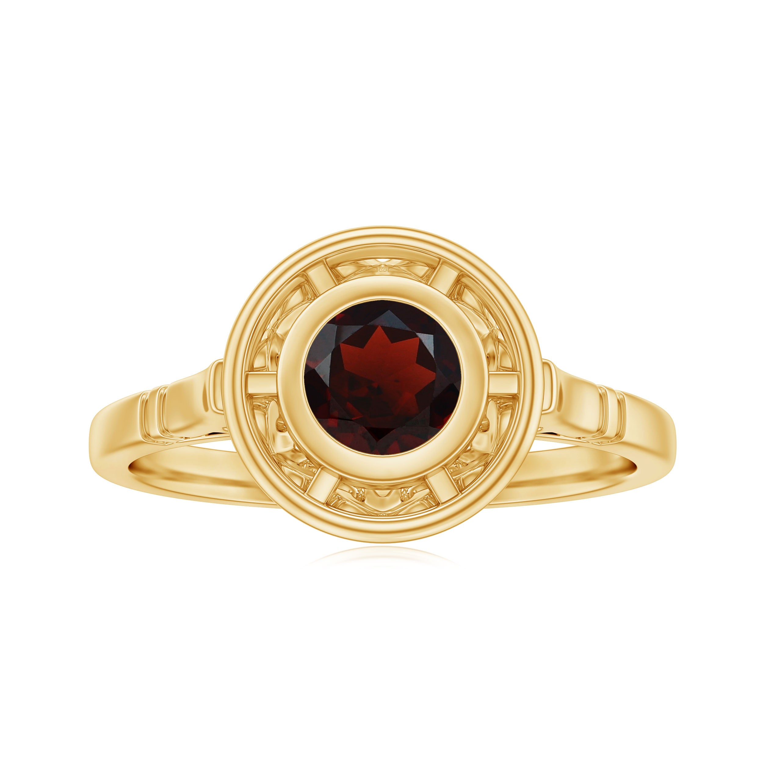 Vintage Looking Garnet Engagement Ring in Bezel Setting AAA - Rosec Jewels