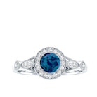 5mm London Blue Topaz Antique Engagement Ring with Diamond Halo AAA - Rosec Jewels