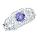 Tanzanite Vintage Looking Engagement Ring with Diamond Halo AAA - Rosec Jewels
