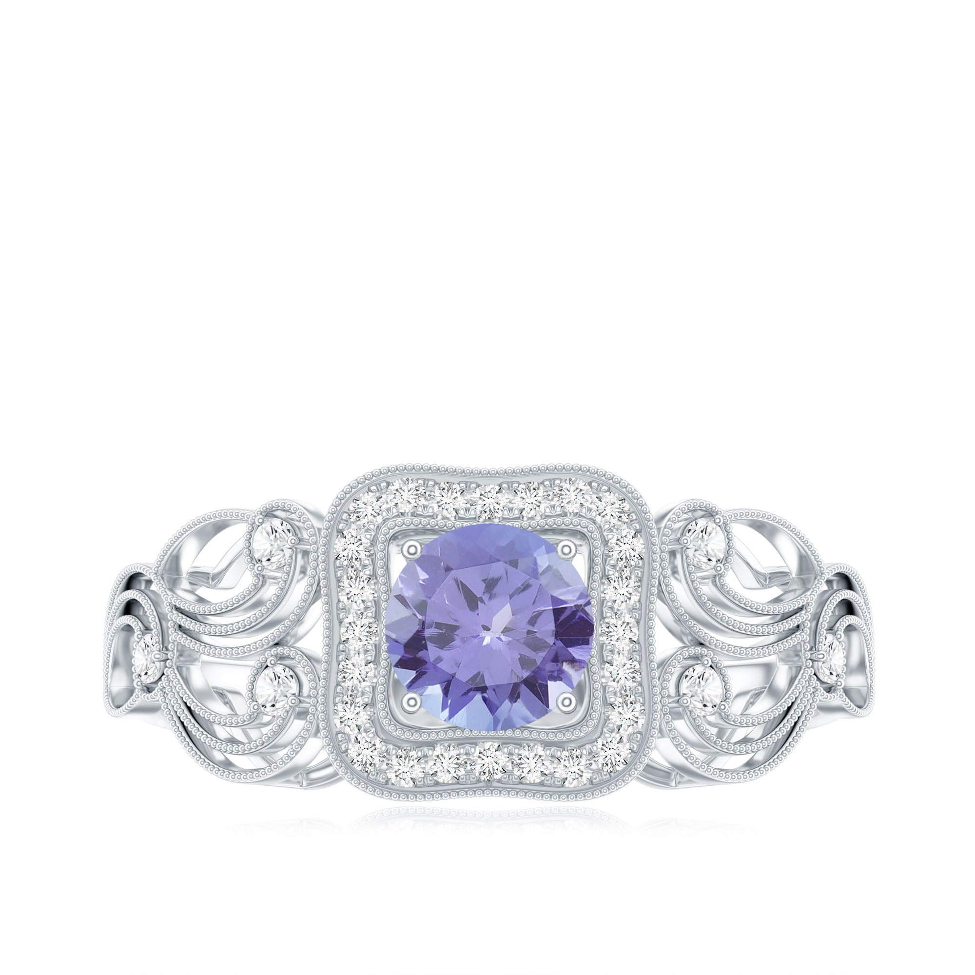 Tanzanite Vintage Looking Engagement Ring with Diamond Halo AAA - Rosec Jewels