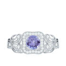 Tanzanite Vintage Looking Engagement Ring with Diamond Halo AAA - Rosec Jewels