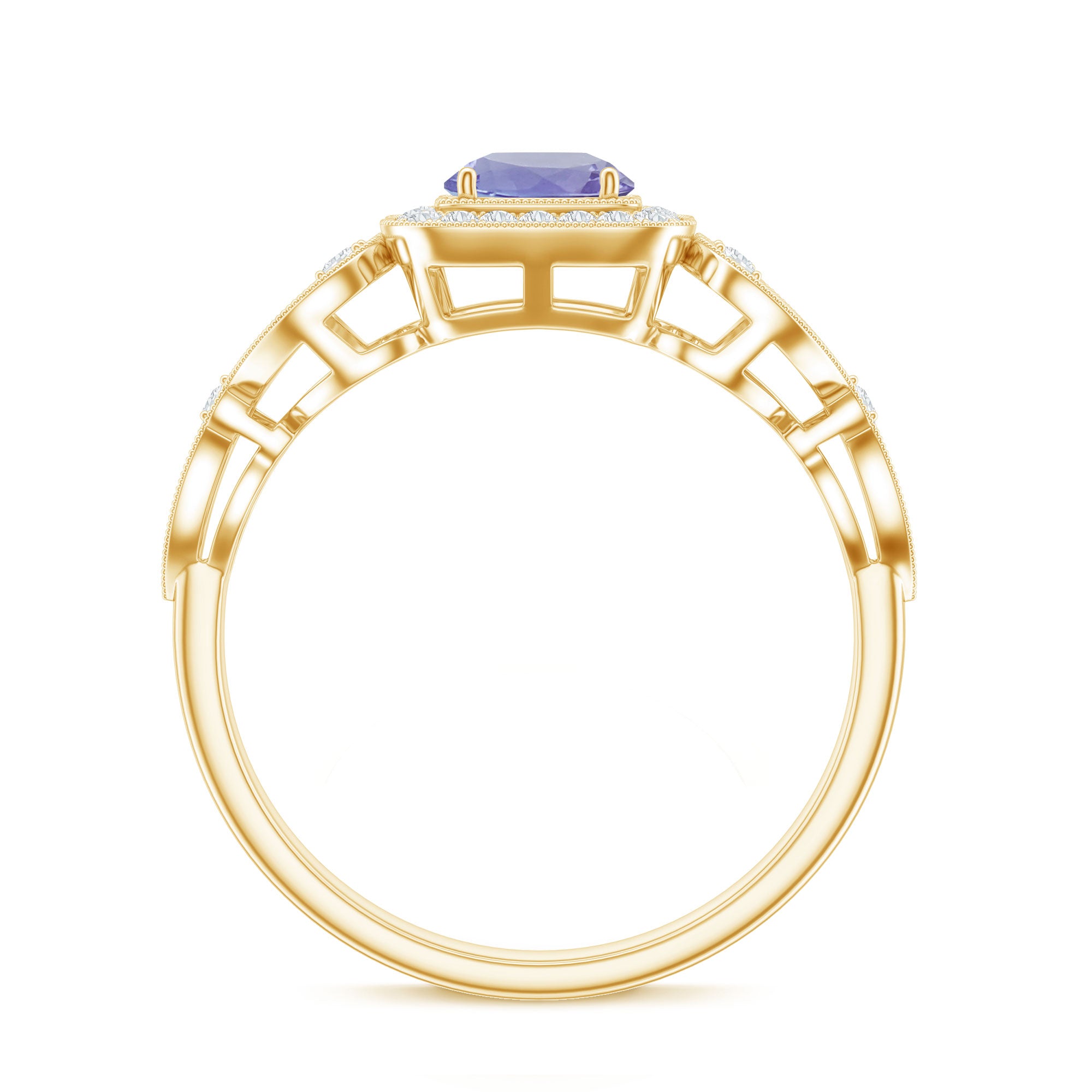 Tanzanite Vintage Looking Engagement Ring with Diamond Halo AAA - Rosec Jewels