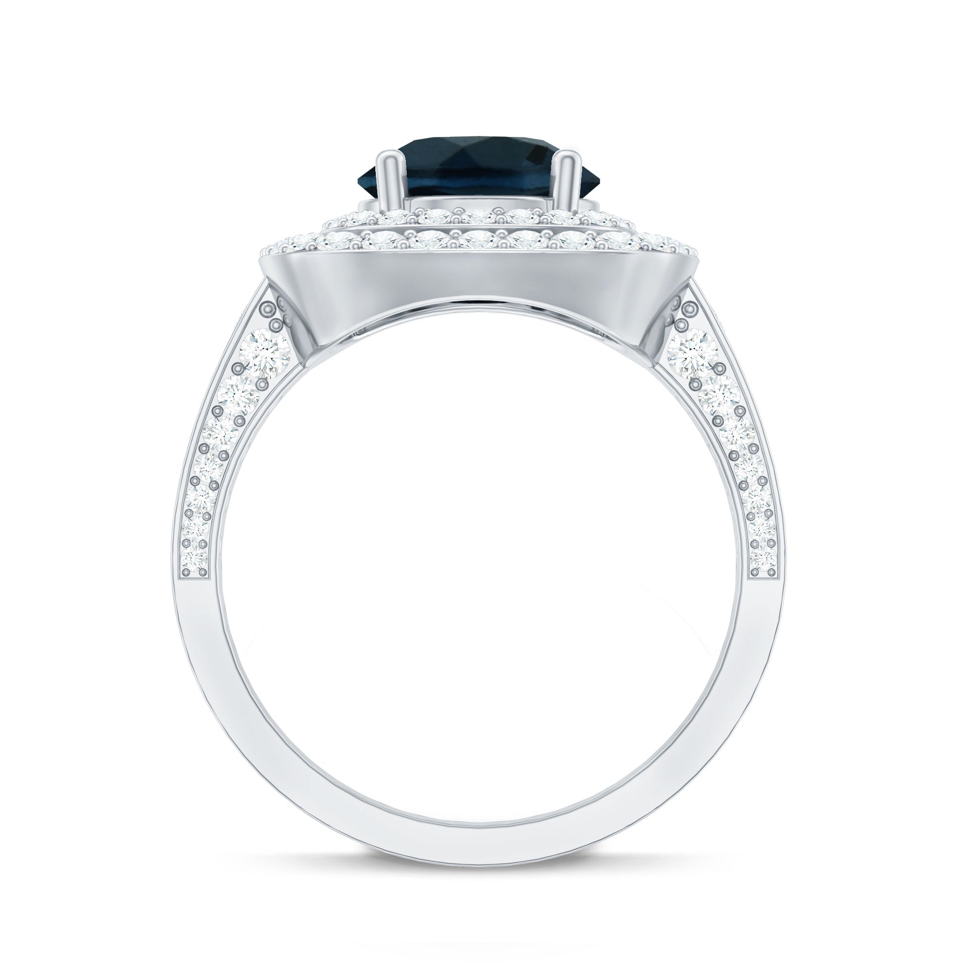 8mm Round London Blue Topaz Double Halo Engagement Ring with Moissanite AAA - Rosec Jewels