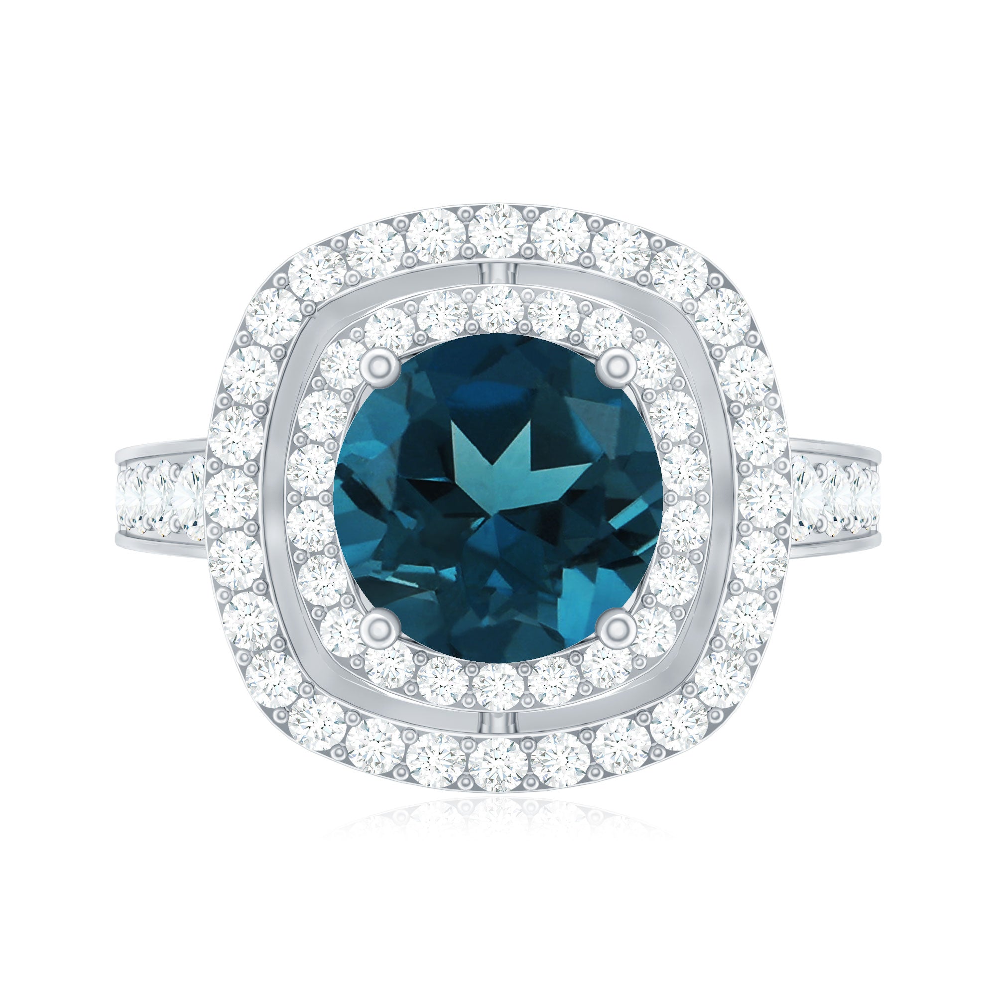 8mm Round London Blue Topaz Double Halo Engagement Ring with Moissanite AAA - Rosec Jewels
