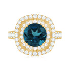 8mm Round London Blue Topaz Double Halo Engagement Ring with Moissanite AAA - Rosec Jewels
