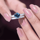 8mm Round London Blue Topaz Solitaire Rings Set with Moissanite Band AAA - Rosec Jewels