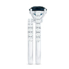 8mm Round London Blue Topaz Solitaire Rings Set with Moissanite Band AAA - Rosec Jewels