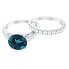 8mm Round London Blue Topaz Solitaire Rings Set with Moissanite Band AAA - Rosec Jewels