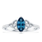 0.74 Carat Marquise Cut London Blue Topaz Celtic Engagement Ring with Diamond AAA - Rosec Jewels