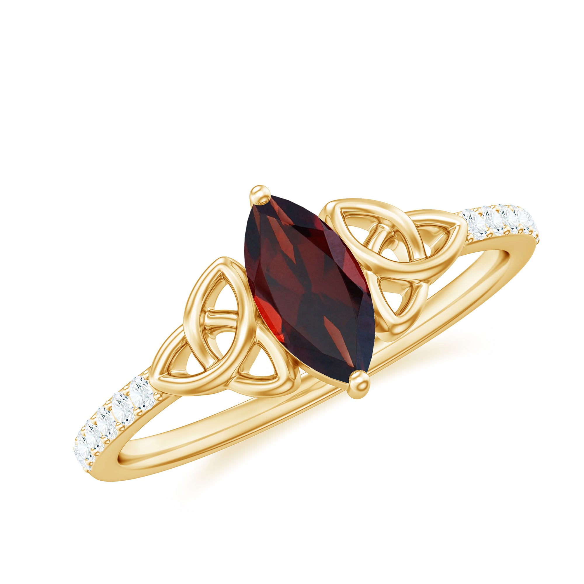 Real Garnet Diamond Marquise Engagement Ring with Celtic Knot AAA - Rosec Jewels