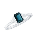 Rosec Jewels-Emerald Cut London Blue Topaz Engagement Ring with Diamond Trio