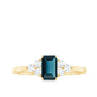Rosec Jewels-Emerald Cut London Blue Topaz Engagement Ring with Diamond Trio