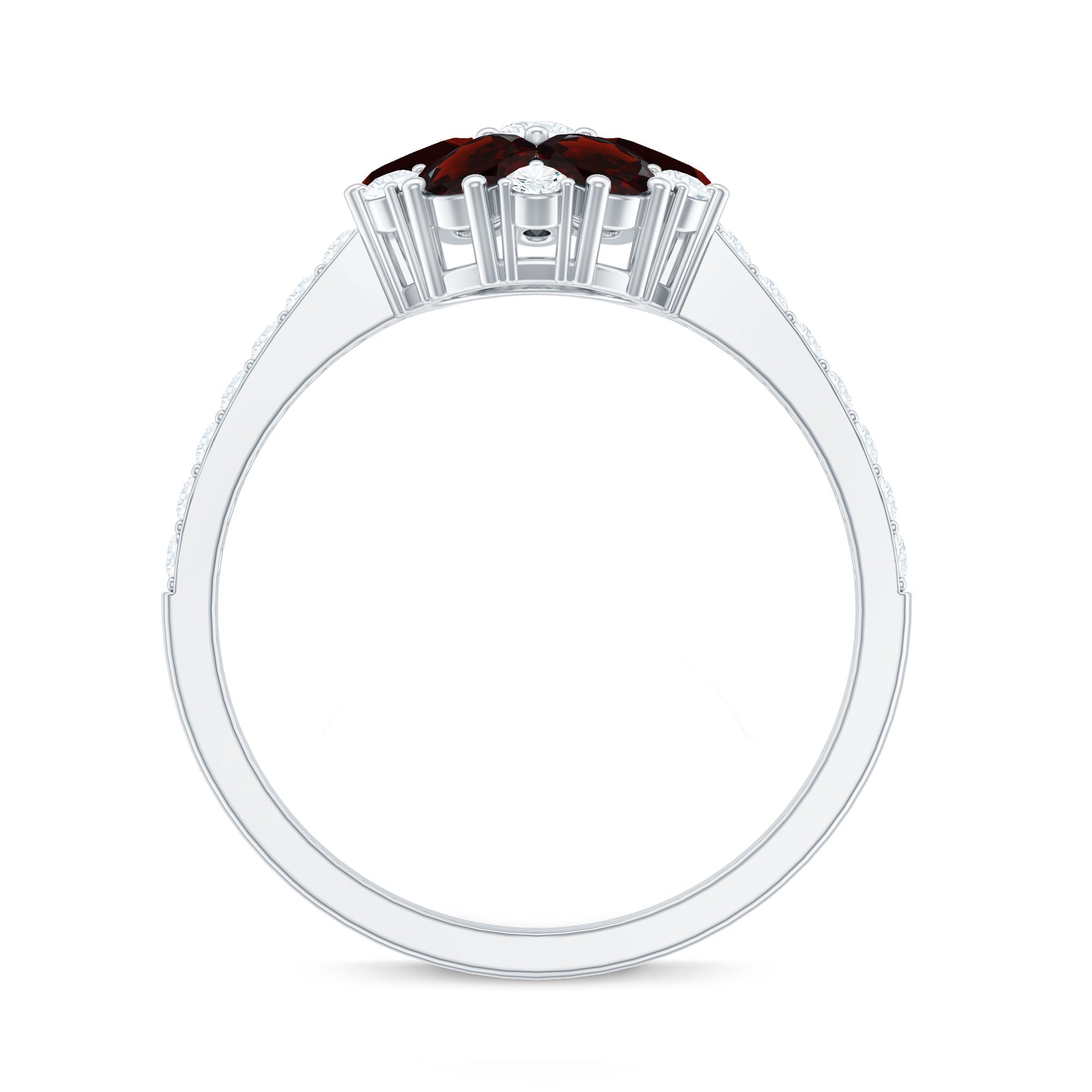 Natural Garnet Flower Engagement Ring with Diamond AAA - Rosec Jewels