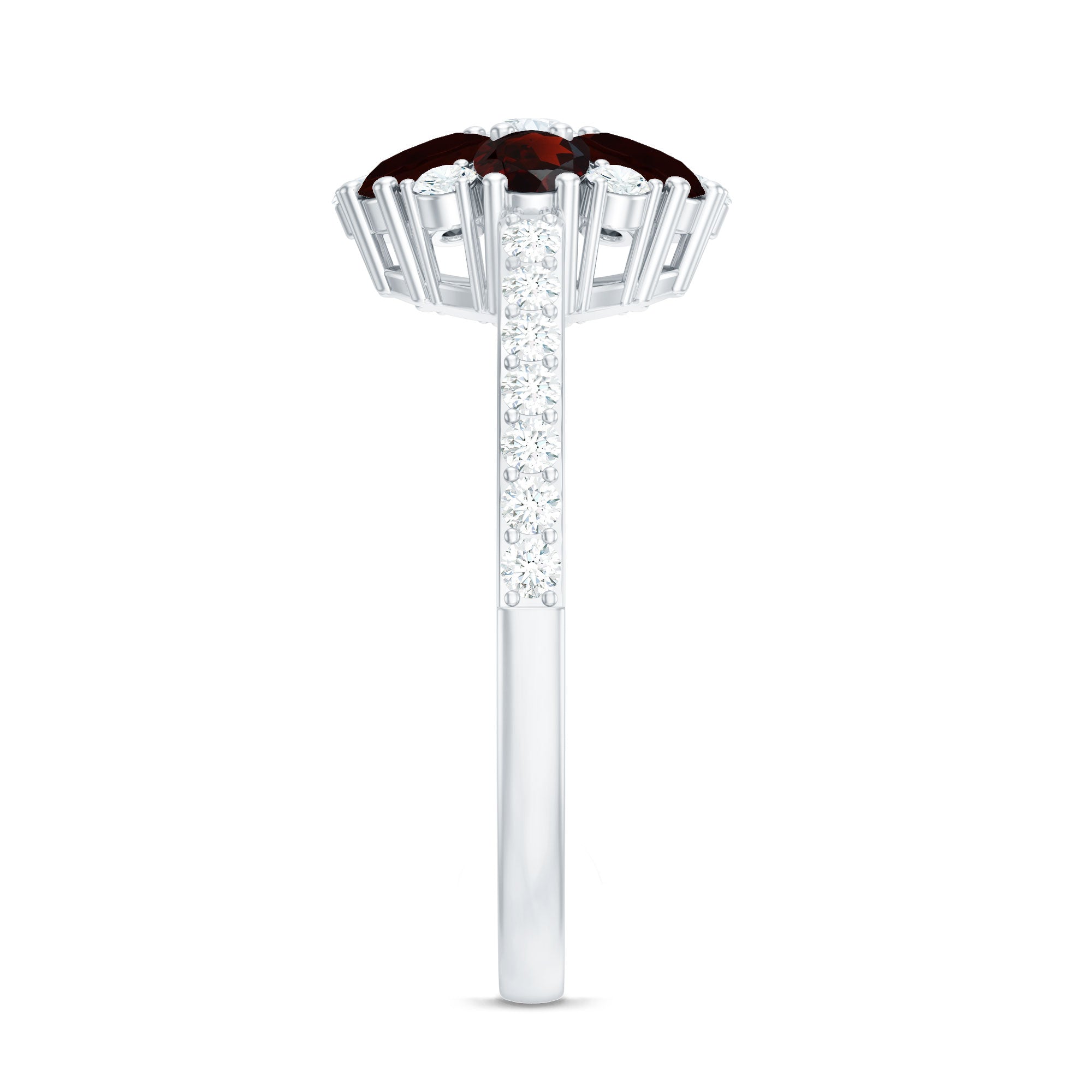 Natural Garnet Flower Engagement Ring with Diamond AAA - Rosec Jewels