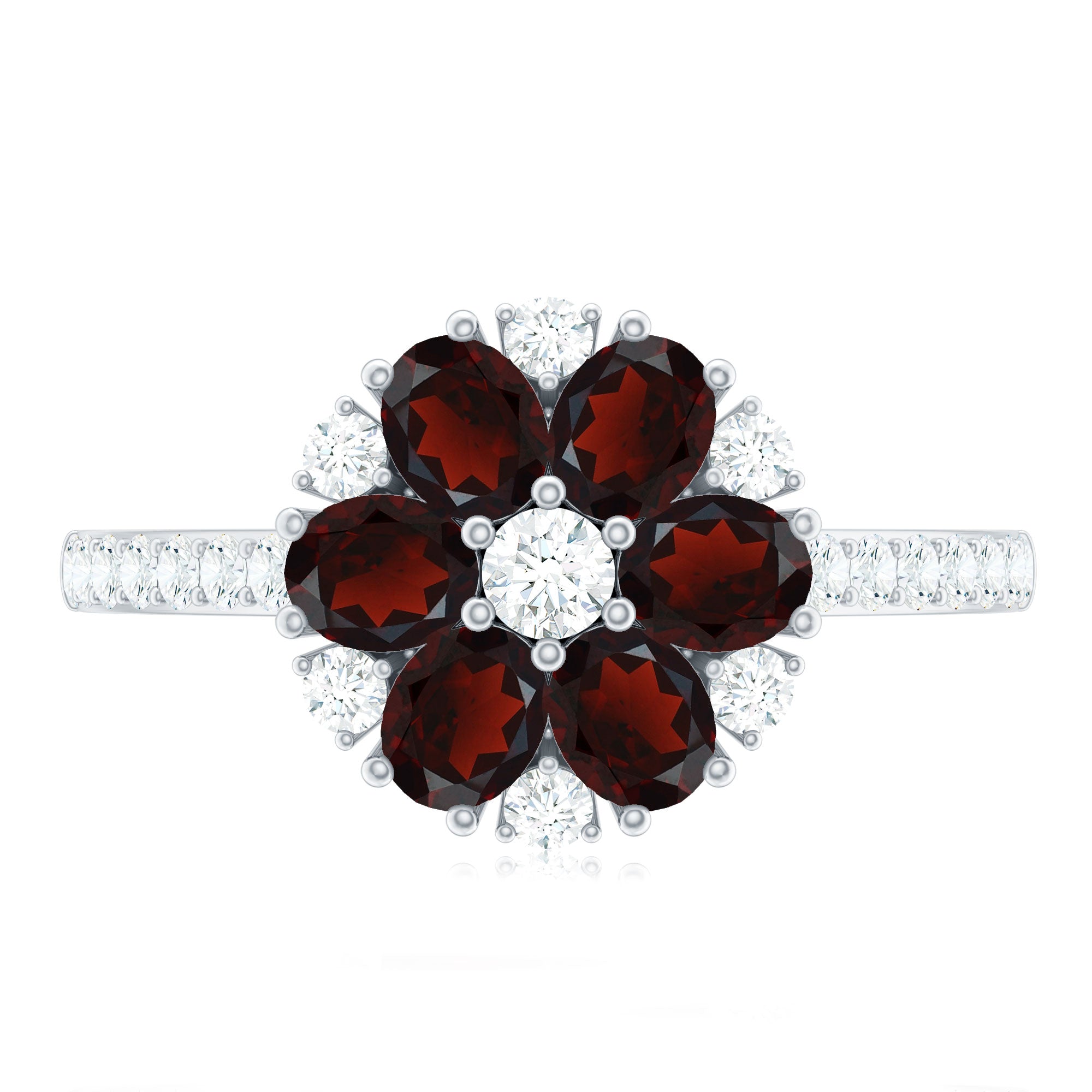 Natural Garnet Flower Engagement Ring with Diamond AAA - Rosec Jewels