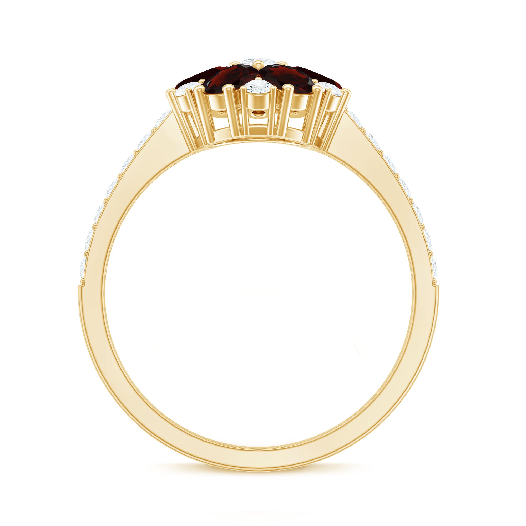 Natural Garnet Flower Engagement Ring with Diamond AAA - Rosec Jewels