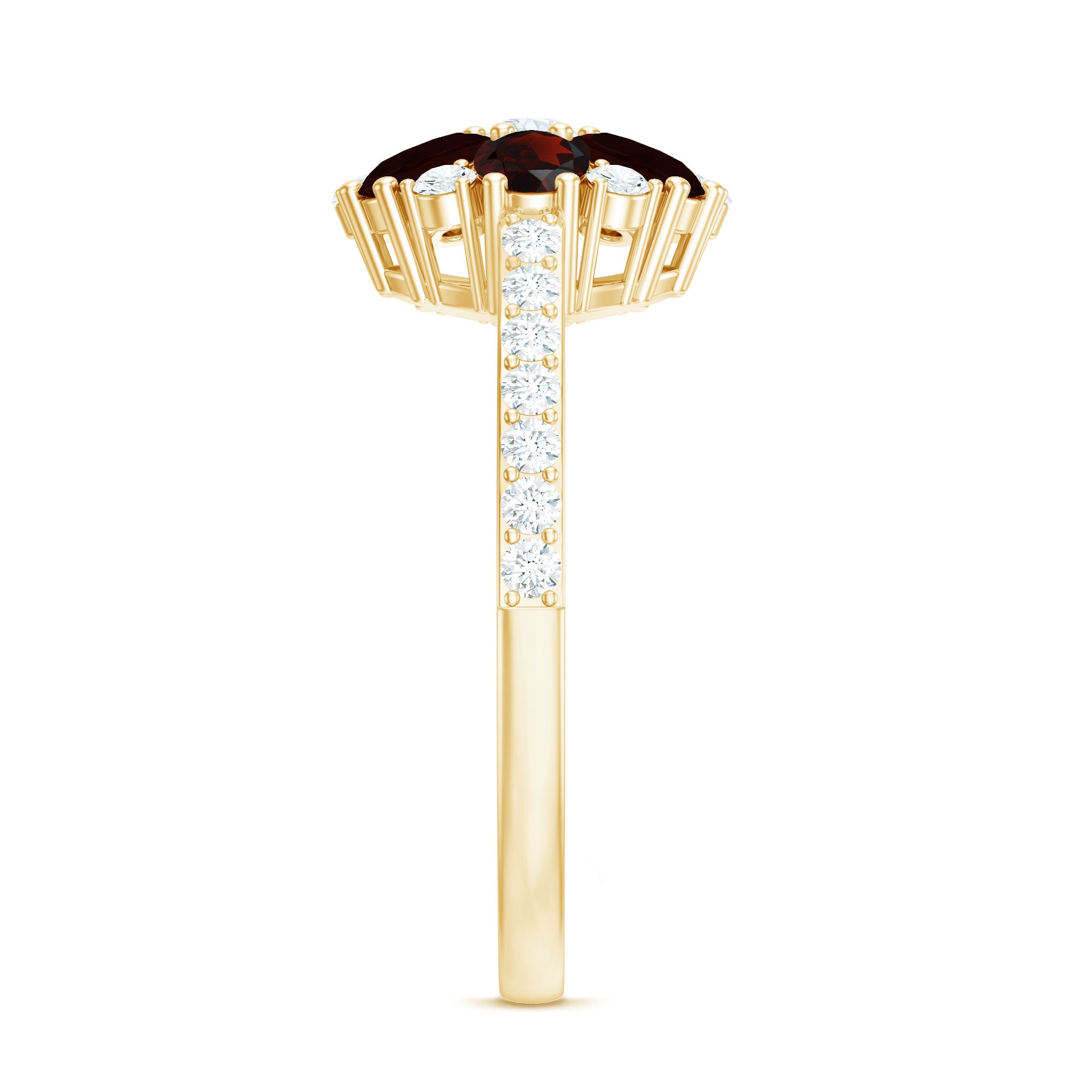 Natural Garnet Flower Engagement Ring with Diamond AAA - Rosec Jewels