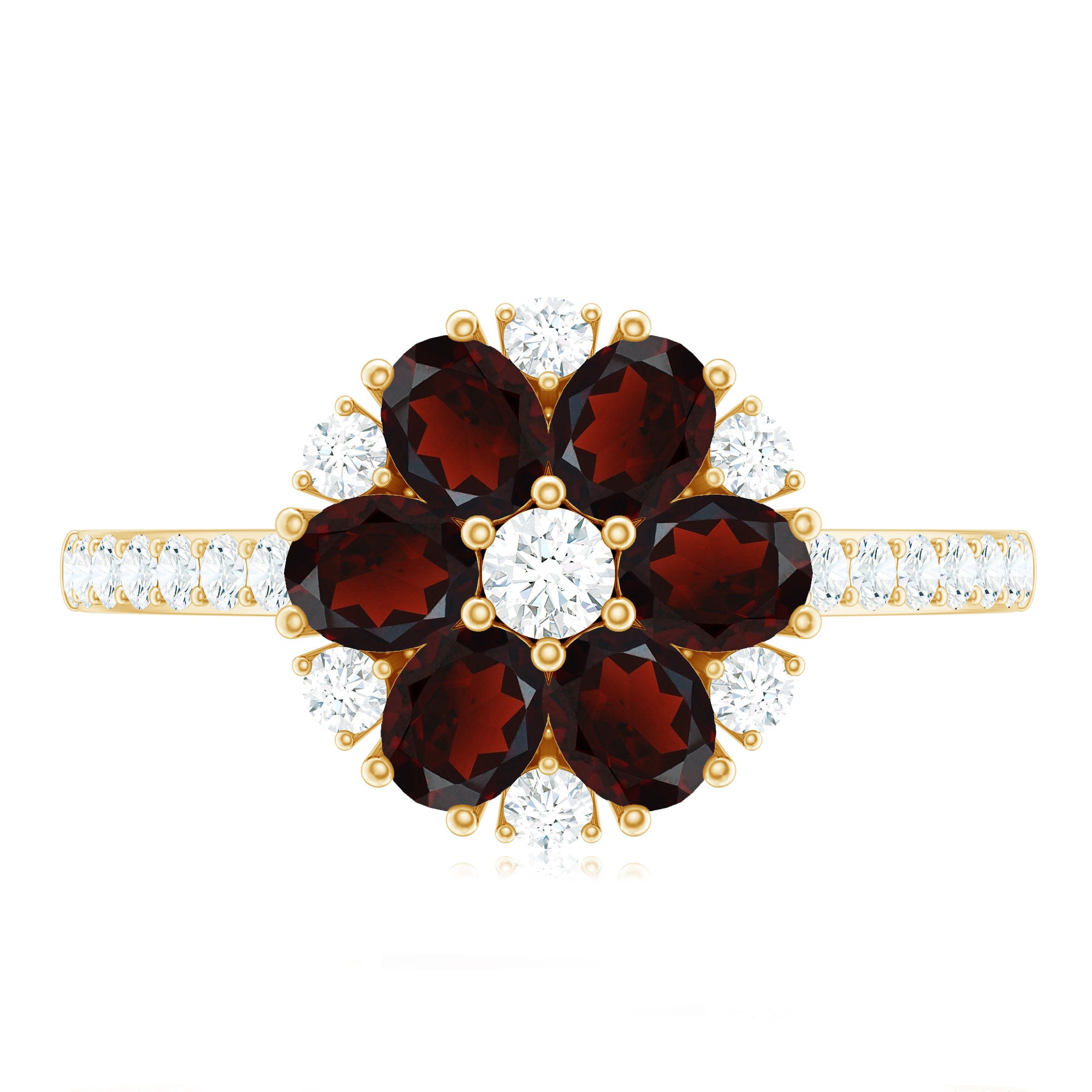 Natural Garnet Flower Engagement Ring with Diamond AAA - Rosec Jewels